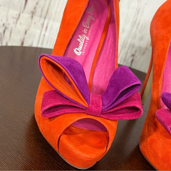 JEFFREY CAMPBELL GARRET orange combo Women's Bow Accent peep toe high heels 7.5 - Picture 8 of 16